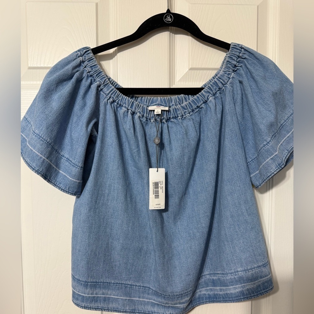 Adriano goldschmied AG size small  off the shoulder chambray top sun washed NWT